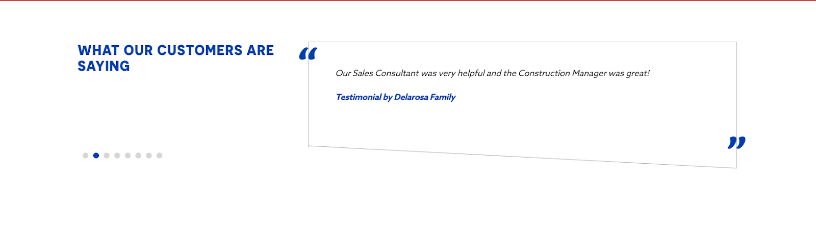 Review section of a website for home builders