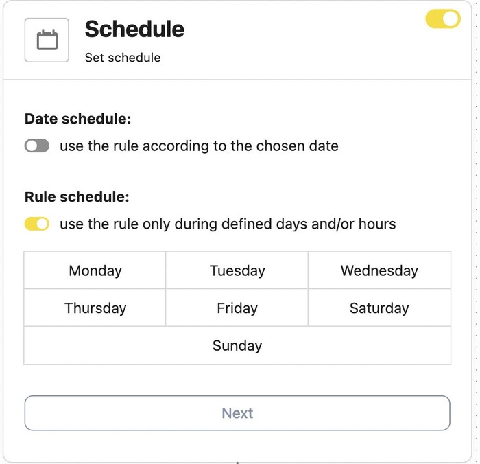 A tab showcasing a schedule for the Auto-moderation rule.