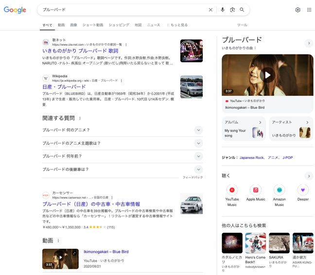 Google results for “ブルーバード” (blue bird) in Japan