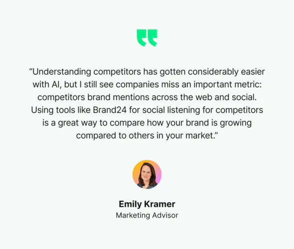 Specialists quote about using social listening for benchmarking against competitors.
