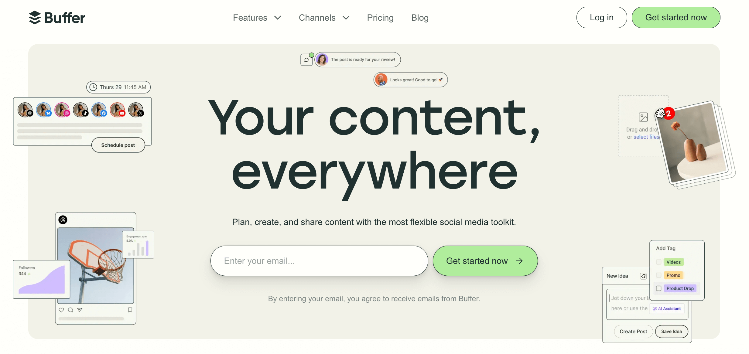 Buffer's homepage, best Loomly alternative for building audiences organically